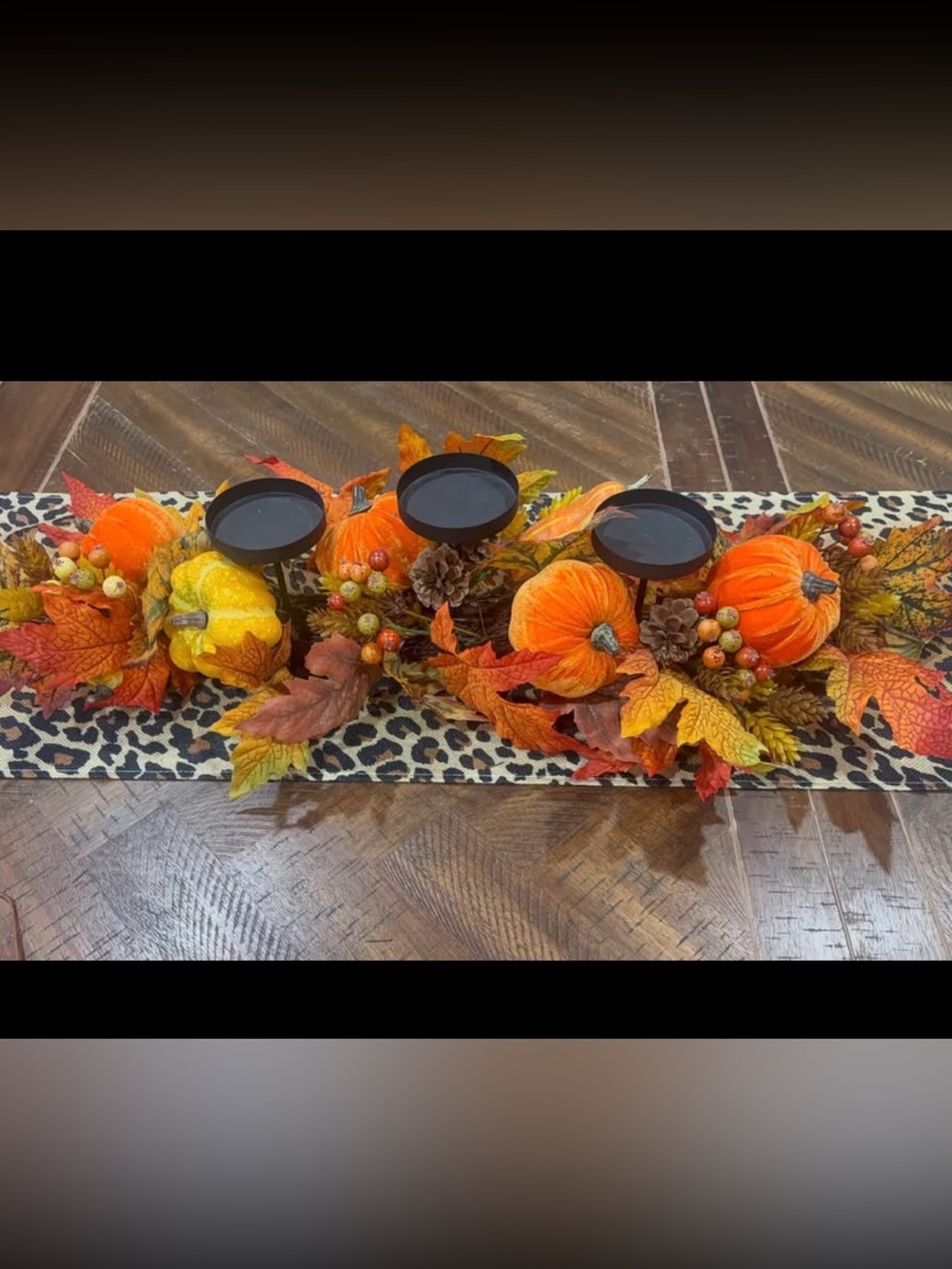 Fall Harvest Pumpkin Centerpiece Candelabra - 3 Candle Holder